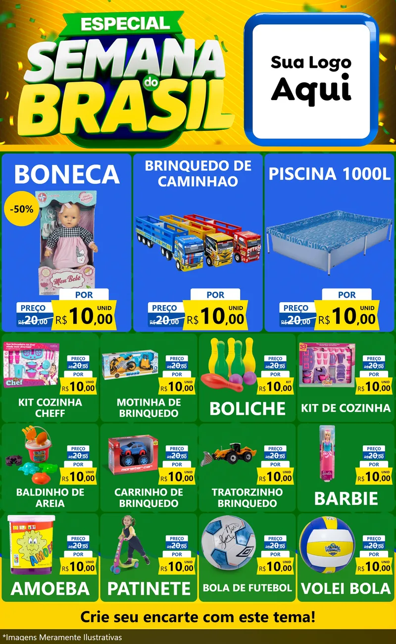Modelo de Encarte para Encarte Grande com o tema Especial Semana do Brasil para Brinquedos