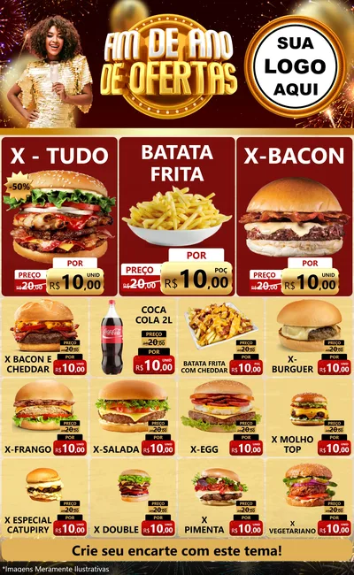 Modelo de Encarte para Encarte Grande com o tema Fim de Ano de Ofertas para Hamburgueria