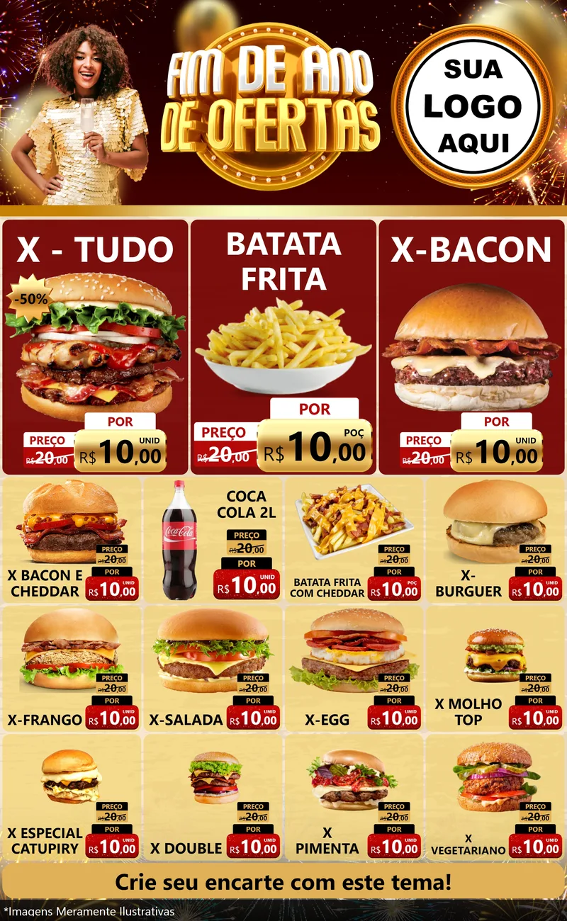 Modelo de Encarte para Encarte Grande com o tema Fim de Ano de Ofertas para Hamburgueria