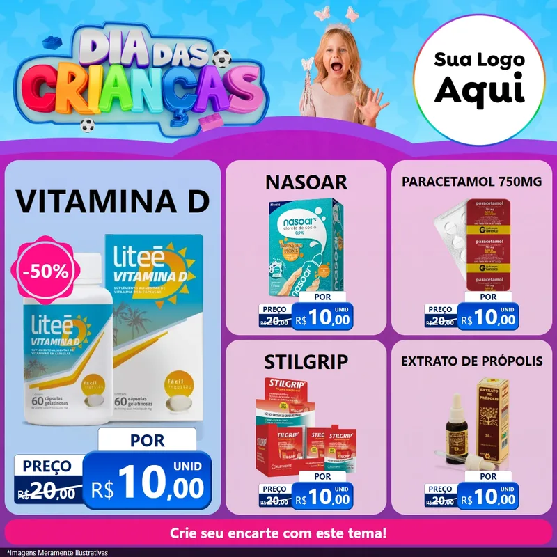 Modelo de Rede Social para Feed Facebook com o tema Dia Das Crianças para Farmácia