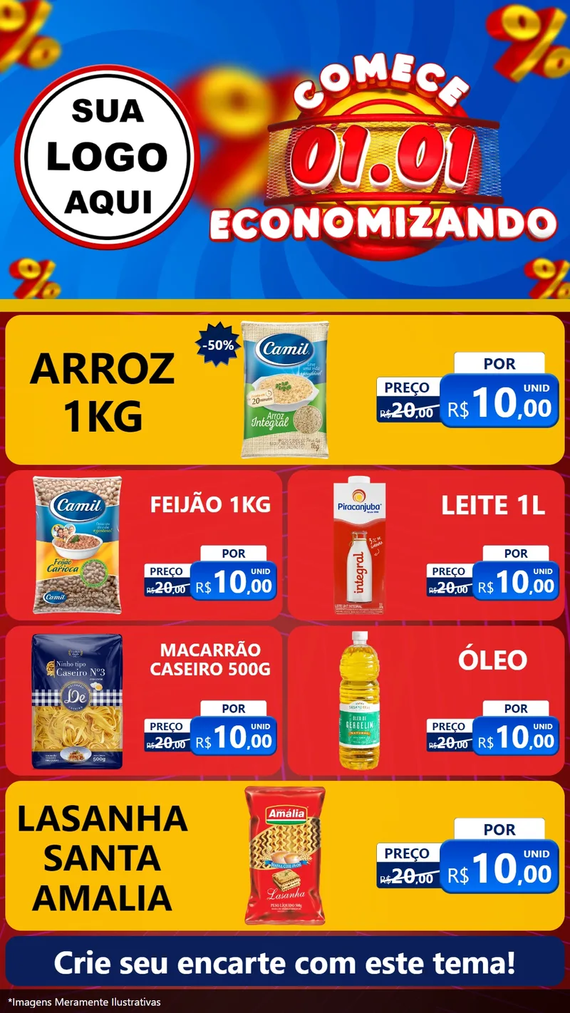 Modelo de TV para TV Vertical com o tema Comece 1º de Janeiro Economizando para Supermercado