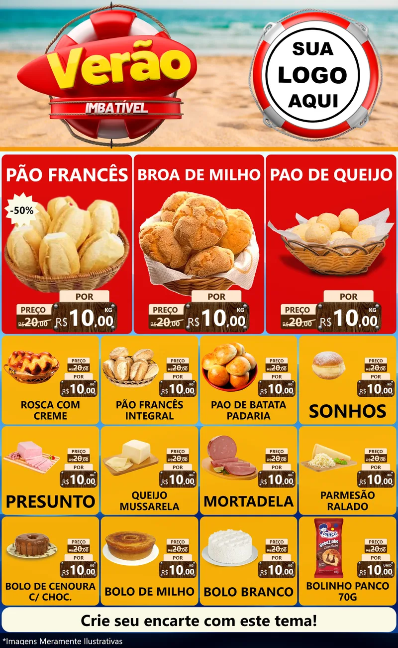 Modelo de Encarte para Encarte Grande com o tema Verão Imbatível para Padaria