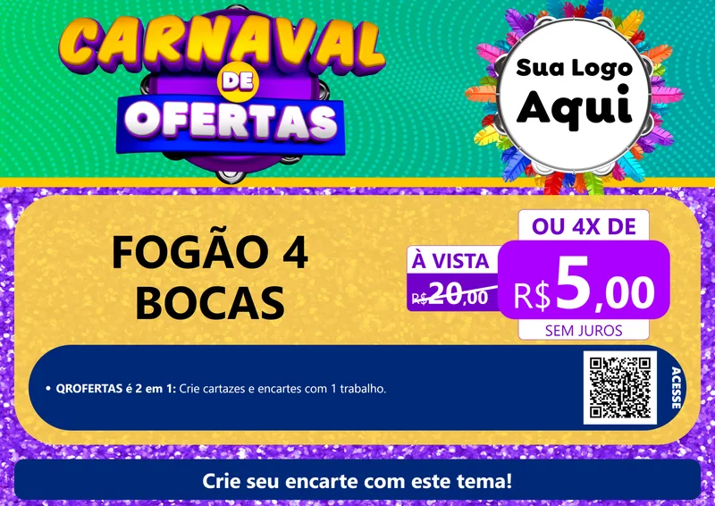 Modelo de Cartaz para Cartaz A4 Horizontal com o tema Carnaval de Ofertas para Móveis e Eletro