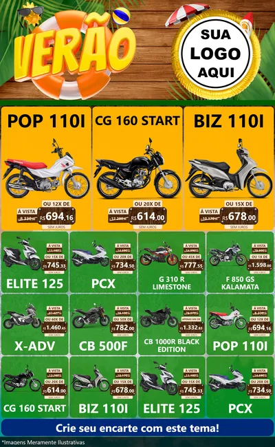 Modelo de Encarte para Encarte Grande com o tema Verão para Concessionaria de Motos