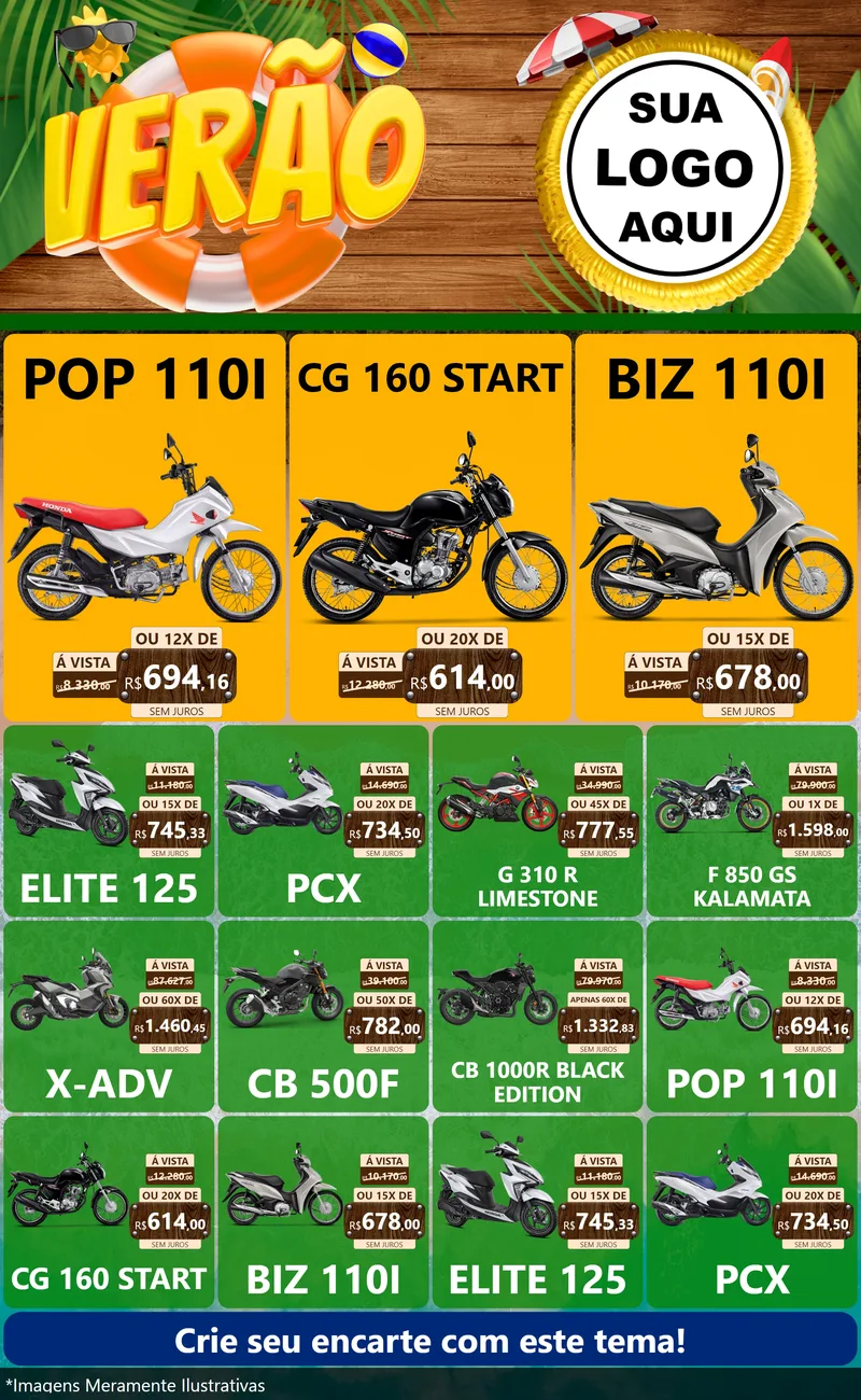 Modelo de Encarte para Encarte Grande com o tema Verão para Concessionaria de Motos