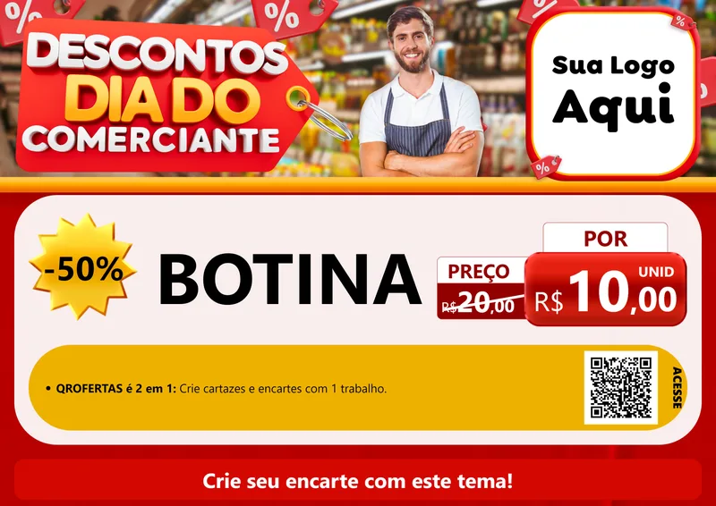 Modelo de Cartaz para Cartaz A4 Horizontal com o tema Descontos Dia do Comerciante para Agropecuária