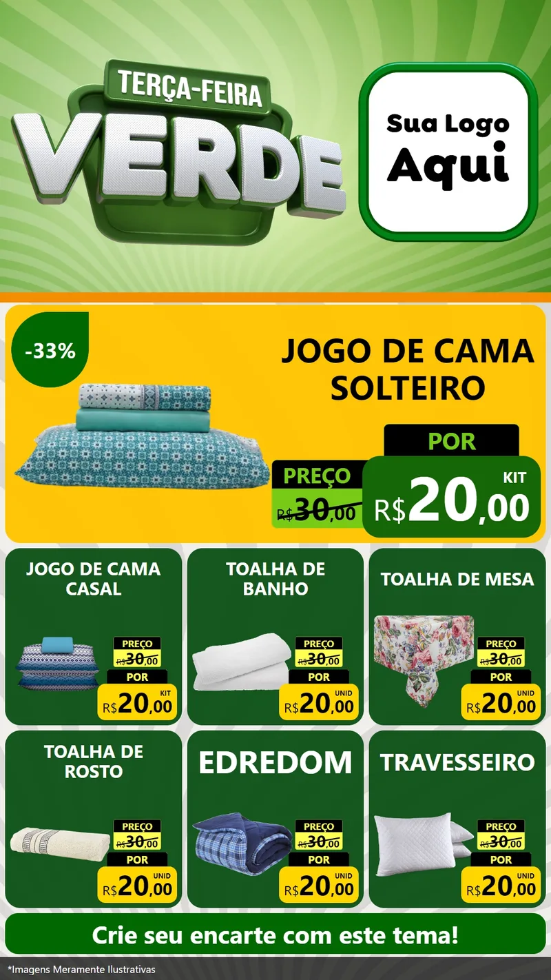 Modelo de Rede Social para Stories com o tema Terça - Feira Verde para Cama, Mesa e Banho