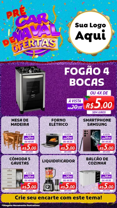 Modelo de Rede Social para Stories com o tema Pré Carnaval de Ofertas para Móveis e Eletro