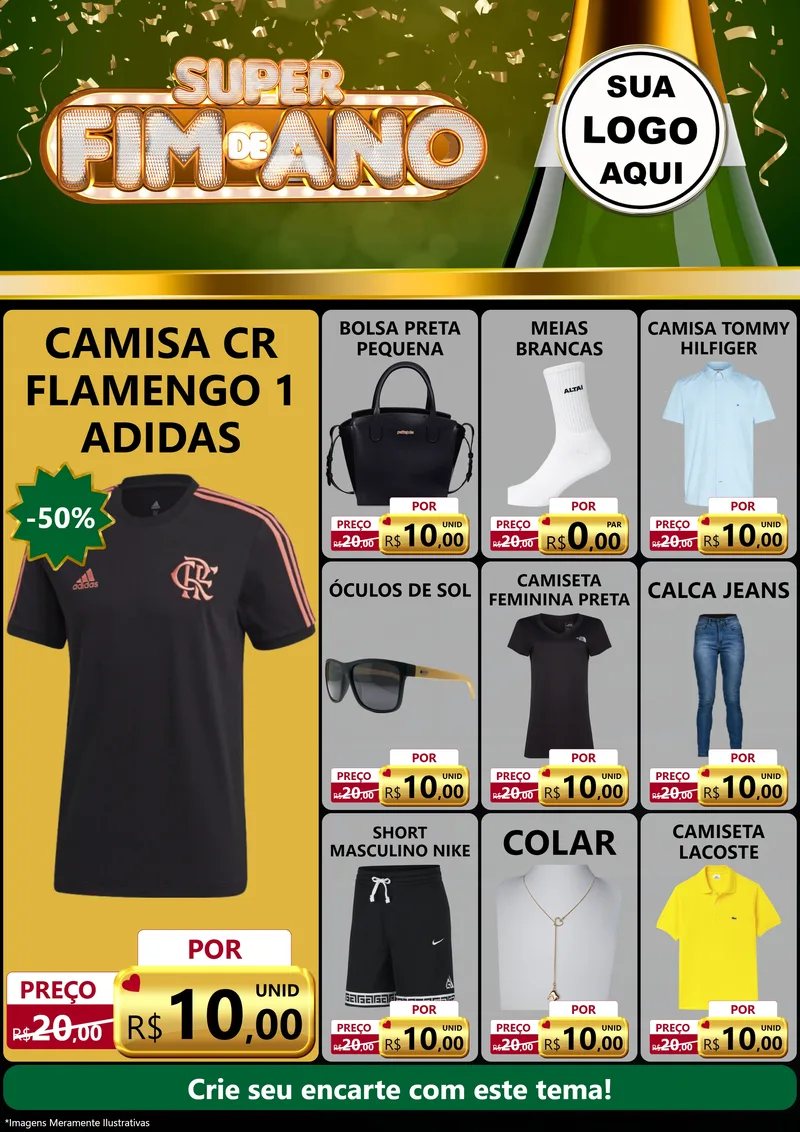Modelo de Encarte para Encarte A4 Vertical com o tema Super Fim de Ano para Roupas e acessórios
