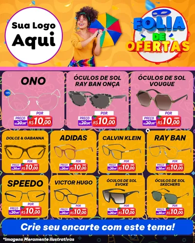 Modelo de Rede Social para Feed Instagram com o tema Folia de Ofertas para Óticas