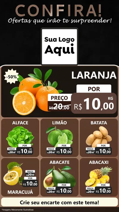 Modelo de Rede Social para Stories com o tema Confira! Ofertas que irão te surpreender! para Hortifrúti