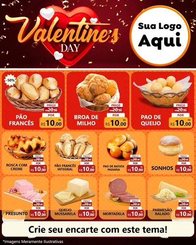Modelo de Rede Social para Feed Instagram com o tema Valentine's Day para Padaria