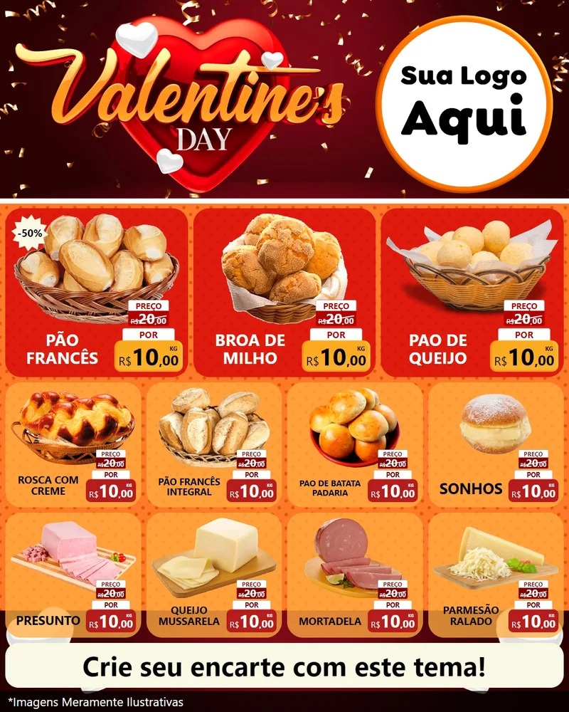 Modelo de Rede Social para Feed Instagram com o tema Valentine's Day para Padaria
