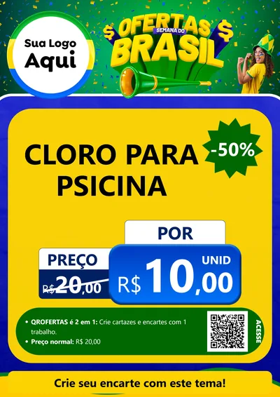 Modelo de Cartaz para Cartaz A4 Vertical com o tema Ofertas Semana do Brasil para Produtos para Piscina