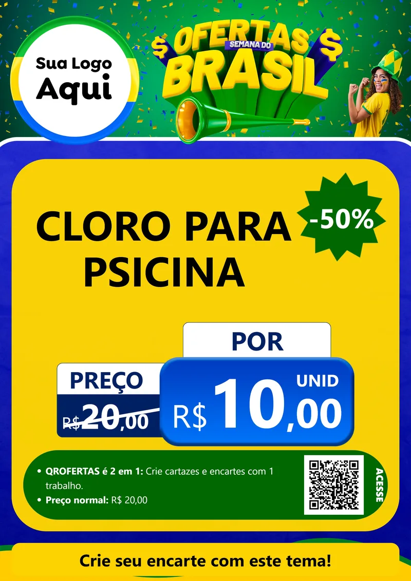 Modelo de Cartaz para Cartaz A4 Vertical com o tema Ofertas Semana do Brasil para Produtos para Piscina