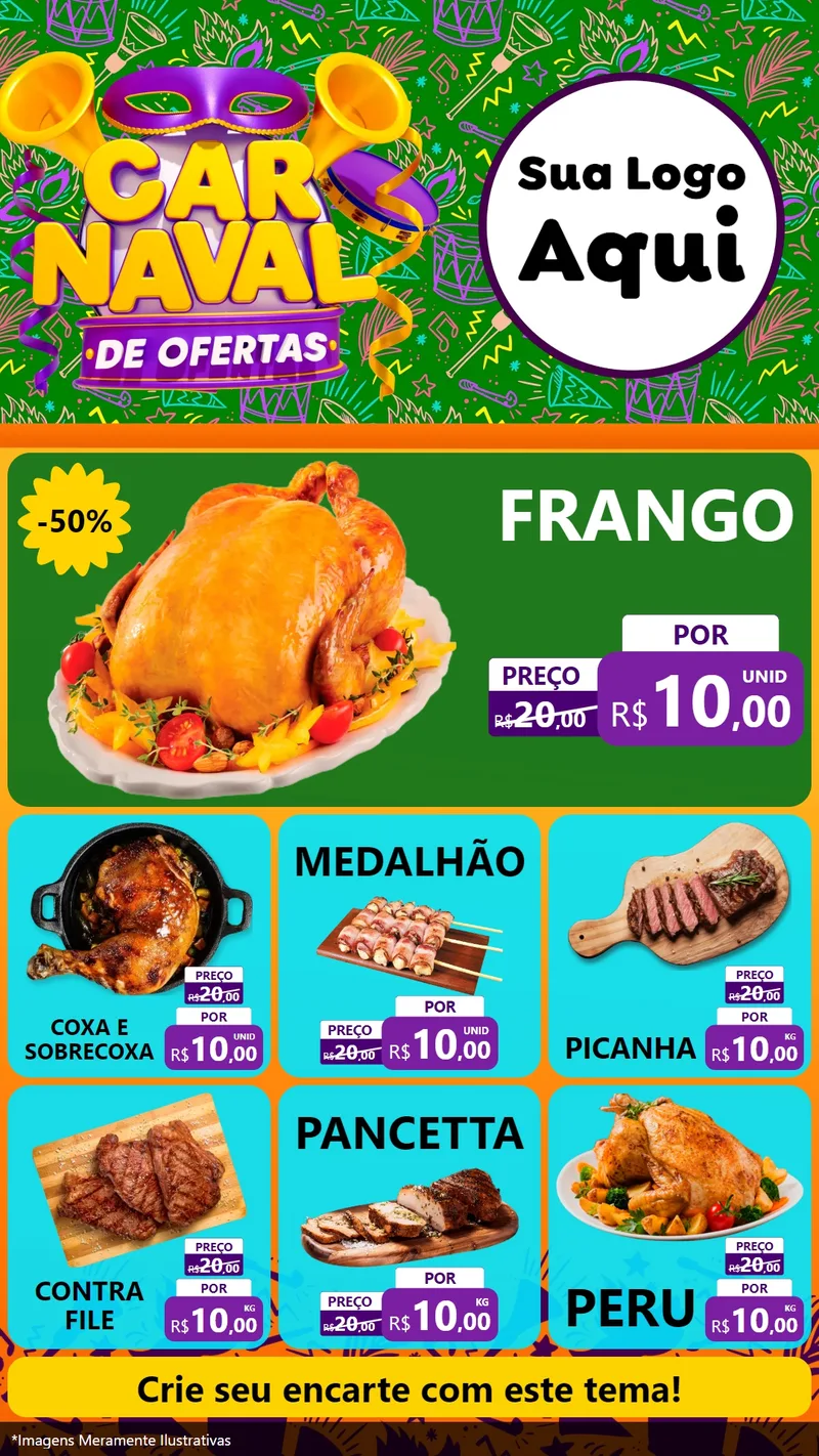 Modelo de Rede Social para Stories com o tema Carnaval de Ofertas para Assados