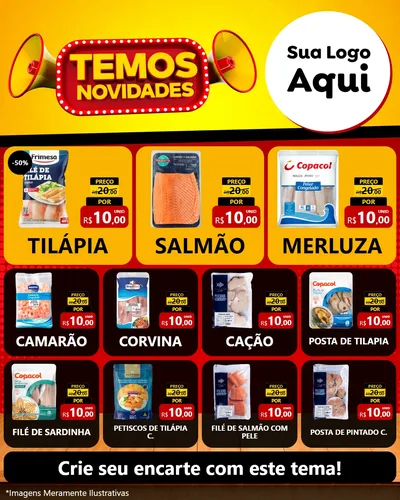 Modelo de Rede Social para Feed Instagram com o tema Temos Novidades para Peixaria