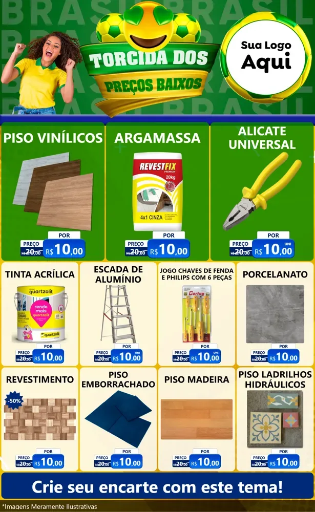 Modelo de Encarte para Encarte Grande com o tema Torcida dos Preços Baixos - Copa para Material para Construção