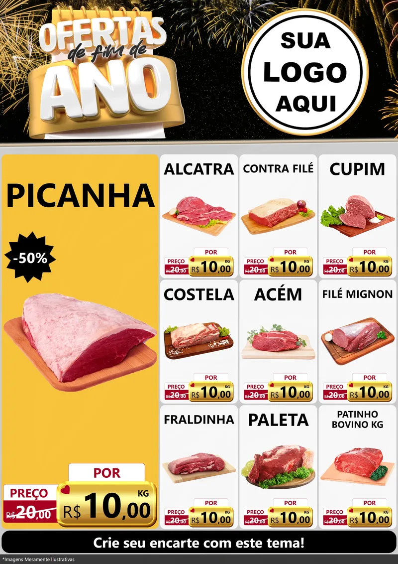 Modelo de Encarte para Encarte A4 Vertical com o tema Ofertas de Fim de Ano para Açougue