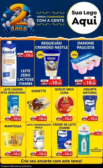 Modelo de Encarte para Encarte Grande com o tema Aniversário de 2 anos para Frios e Laticínios