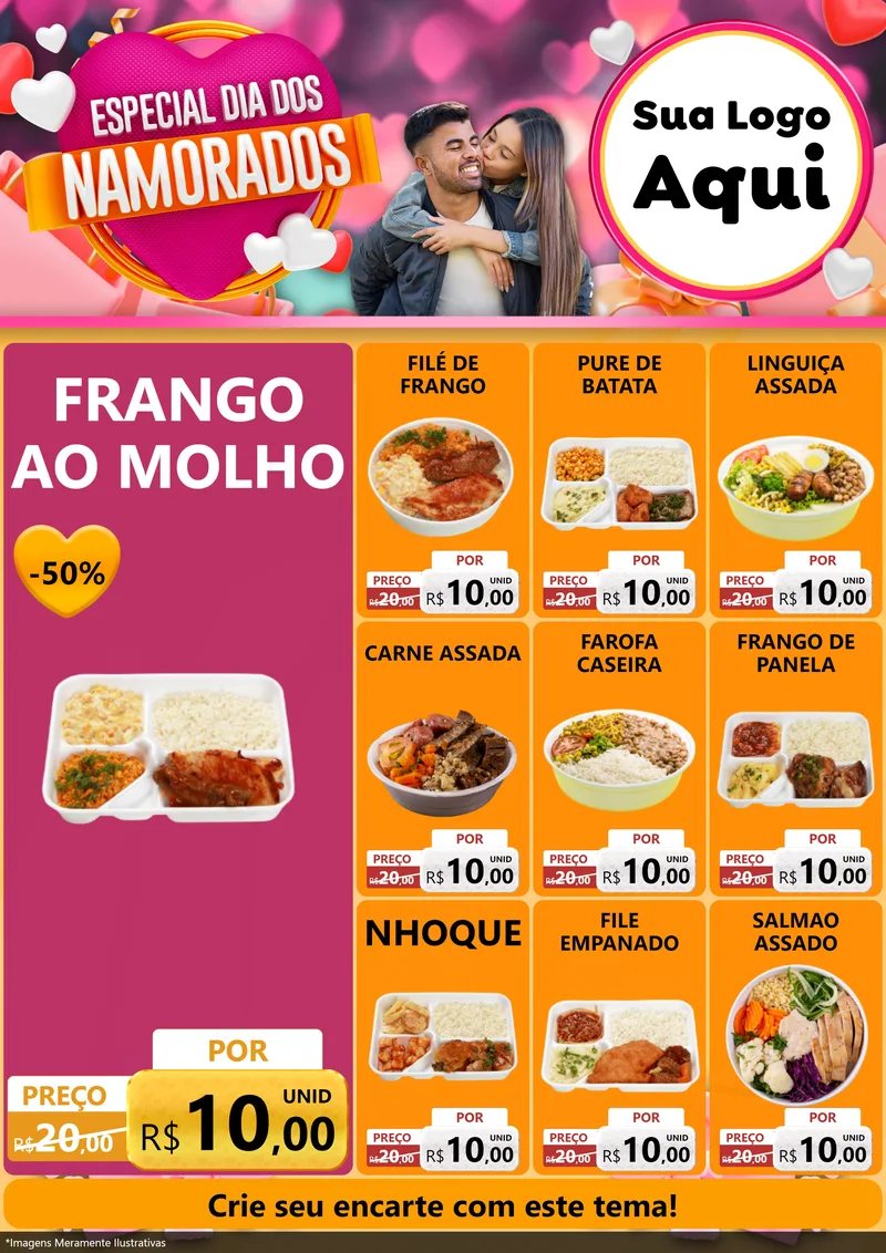 Modelo de Encarte para Encarte A4 Vertical com o tema Especial Dia dos Namorados para Restaurante