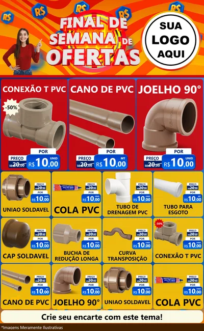 Modelo de Encarte para Encarte Grande com o tema Final de Semana de Ofertas para Tubos e conexões
