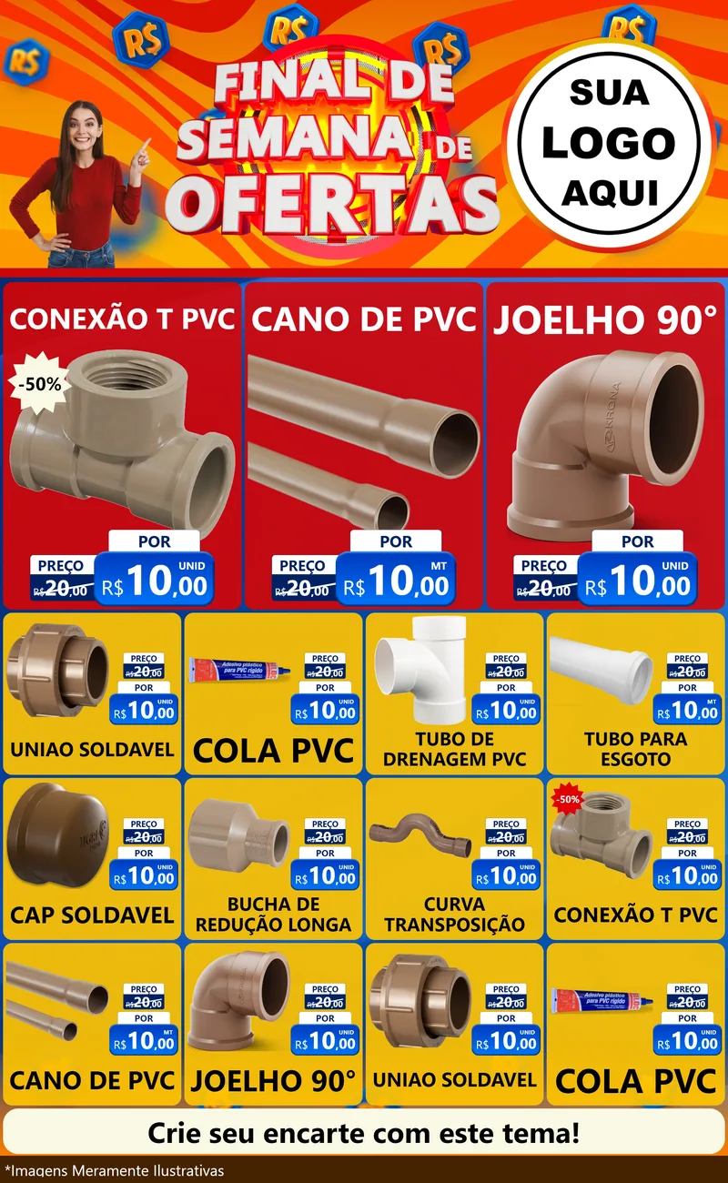 Modelo de Encarte para Encarte Grande com o tema Final de Semana de Ofertas para Tubos e conexões