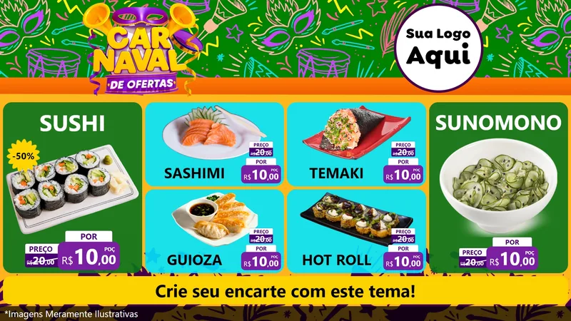 Modelo de TV para TV Horizontal com o tema Carnaval de Ofertas para Comida japonesa