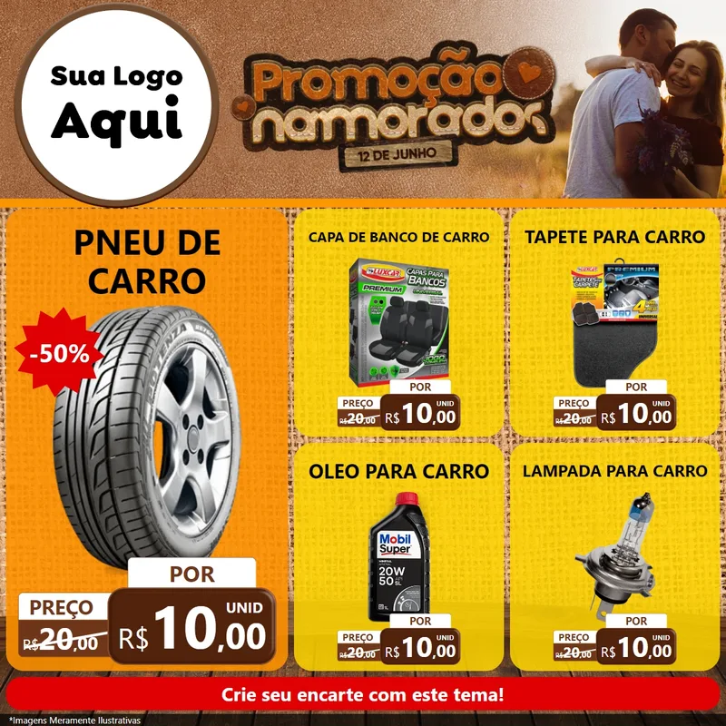 Modelo de Rede Social para Feed Facebook com o tema Promoção Namorados para Auto peças