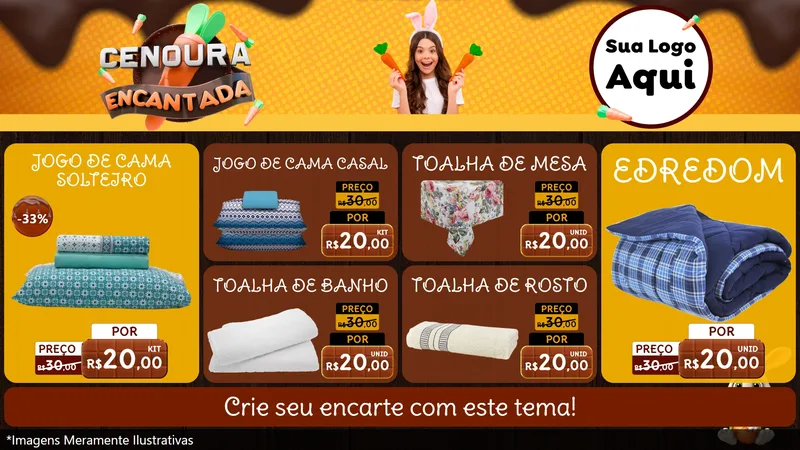 Modelo de TV para TV Horizontal com o tema Cenoura Encantada - Páscoa para Cama, Mesa e Banho