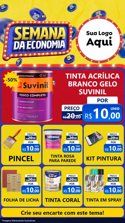 Modelo de Rede Social para Stories com o tema Semana da Economia para Tintas e Ferramentas