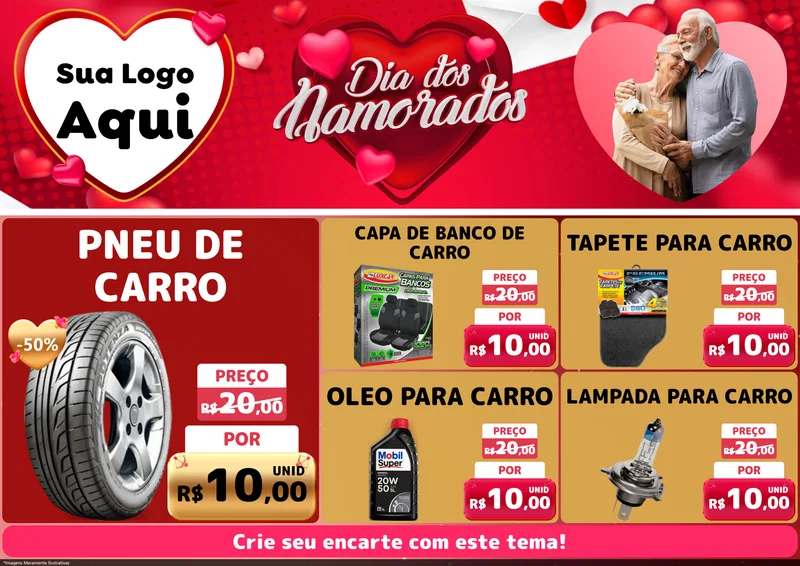 Modelo de Encarte para Encarte A4 Horizontal com o tema Dia Dos Namorados para Auto peças