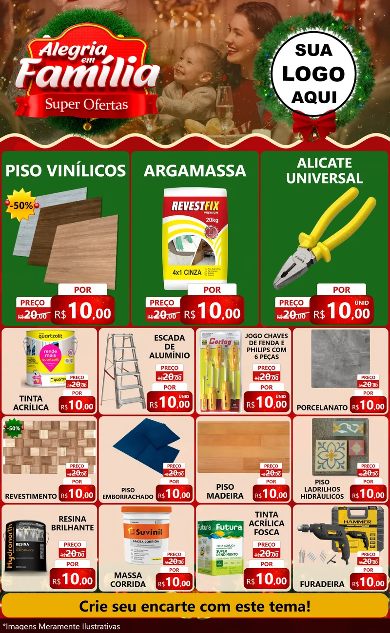 Modelo de Encarte para Encarte Grande com o tema Alegria Em Família - Super Ofertas para Material para Construção