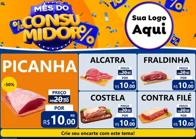 Modelo de Encarte para Encarte A4 Horizontal com o tema Mês do Consumidor para Açougue