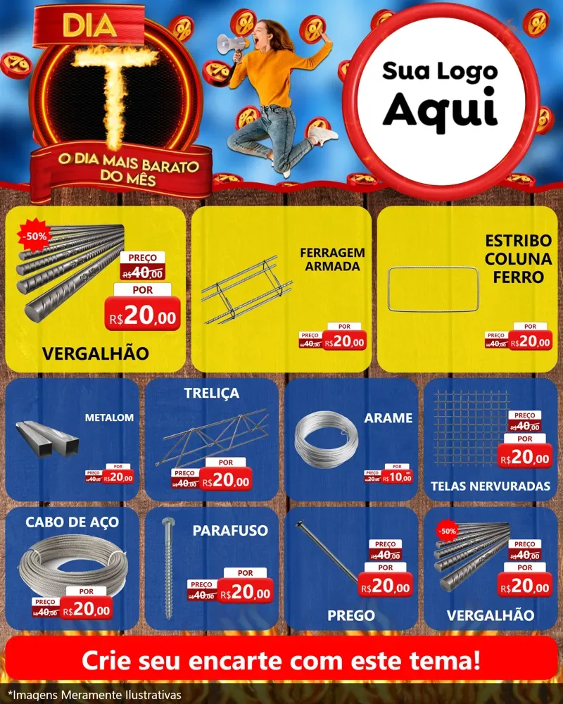 Modelo de Rede Social para Feed Instagram com o tema Dia T - O Dia Mais Barato Do Mês para Ferragens
