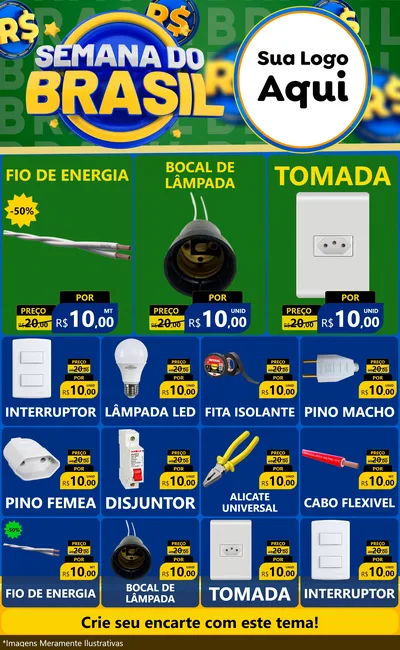 Modelo de Encarte para Encarte Grande com o tema Semana Do Brasil para Materiais Elétricos
