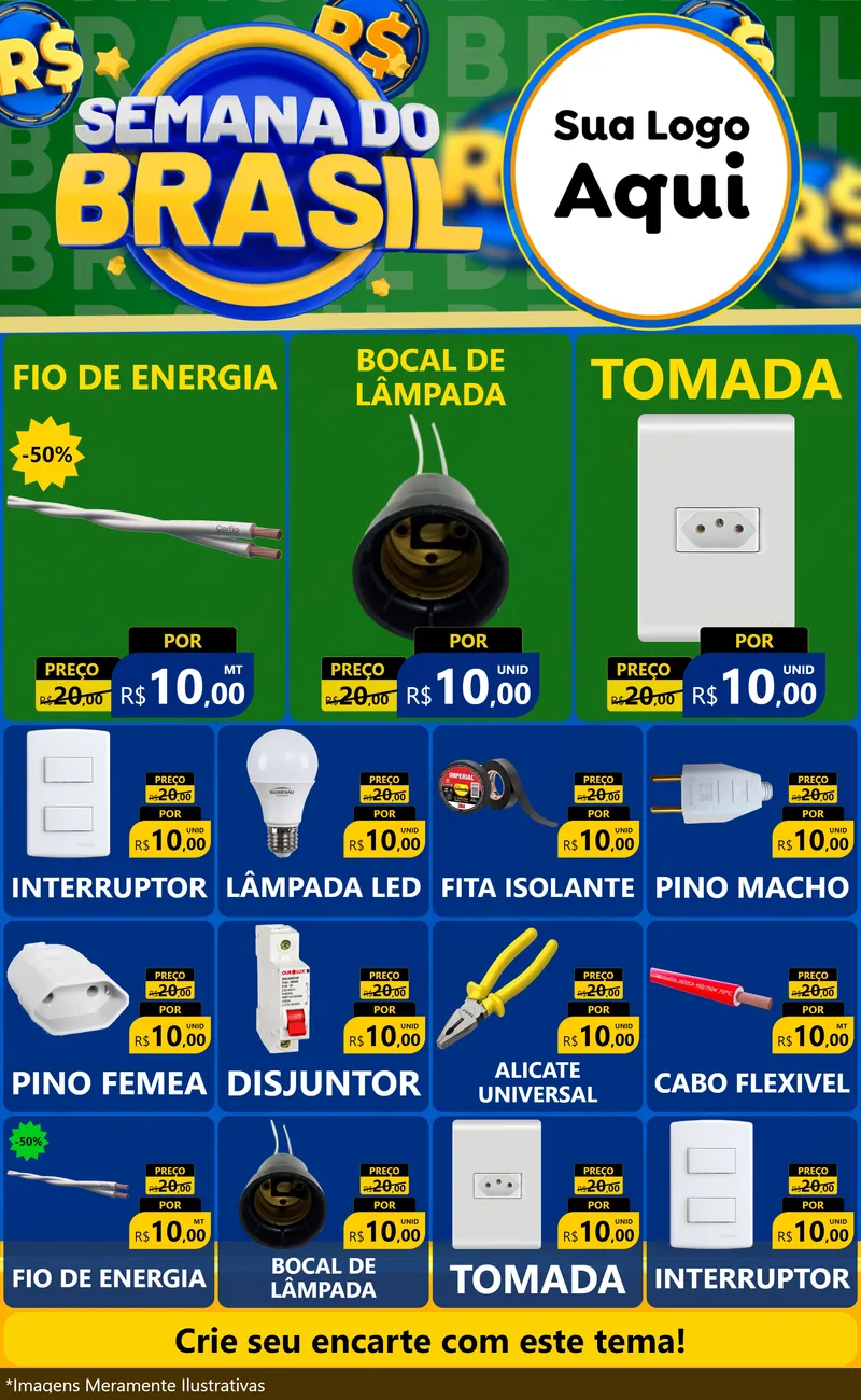 Modelo de Encarte para Encarte Grande com o tema Semana Do Brasil para Materiais Elétricos