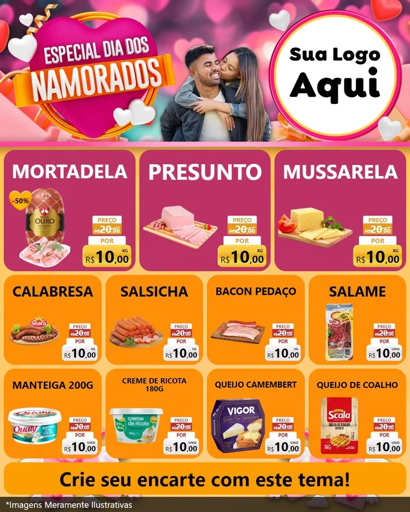 Modelo de Rede Social para Feed Instagram com o tema Especial Dia dos Namorados para Frios e Laticínios