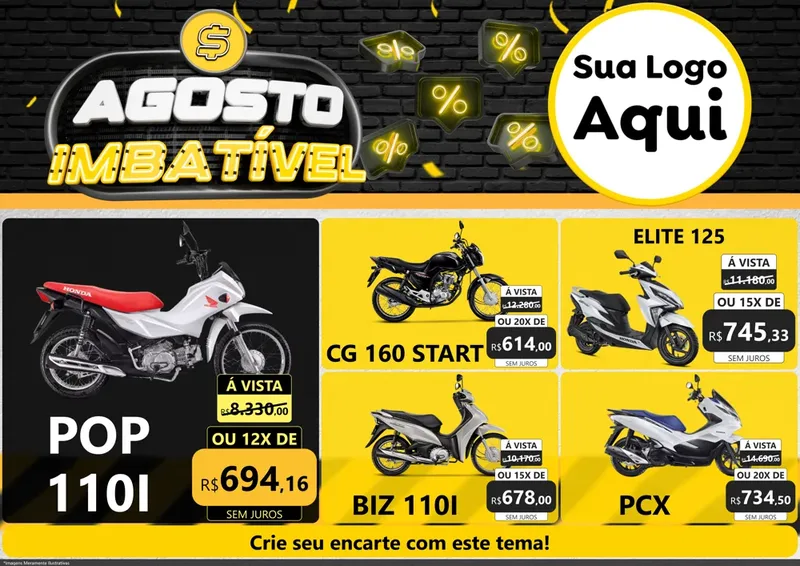 Modelo de Encarte para Encarte A4 Horizontal com o tema Agosto Imbatível para Concessionaria de Motos