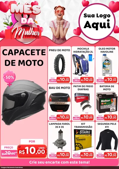 Modelo de Encarte para Encarte A4 Vertical com o tema Mês da Mulher para Moto peças