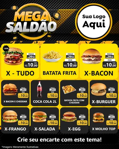 Modelo de Rede Social para Feed Instagram com o tema Mega Saldão para Hamburgueria