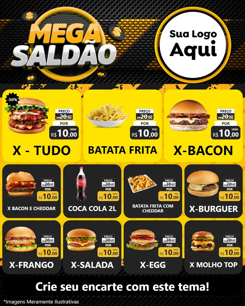 Modelo de Rede Social para Feed Instagram com o tema Mega Saldão para Hamburgueria