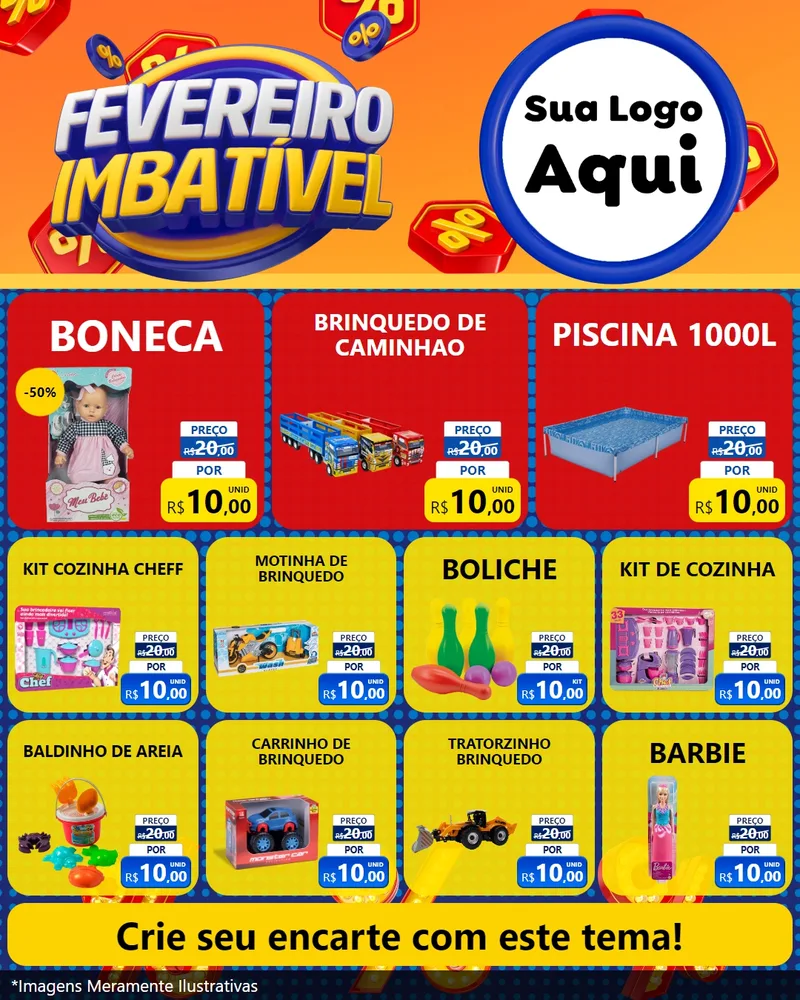 Modelo de Rede Social para Feed Instagram com o tema Fevereiro Imbatível para Brinquedos