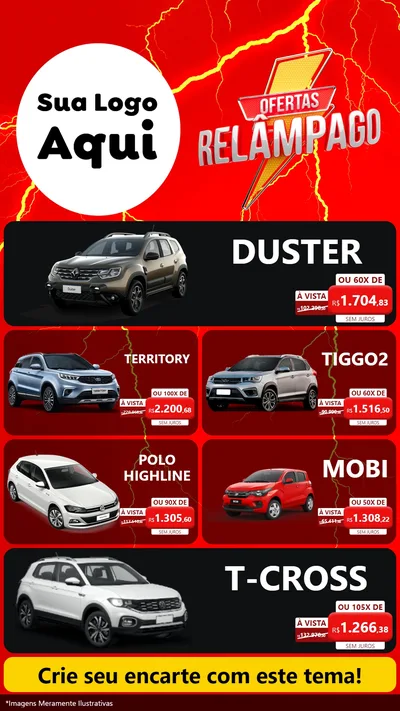 Modelo de TV para TV Vertical com o tema Ofertas Relâmpago para Concessionaria de Carros
