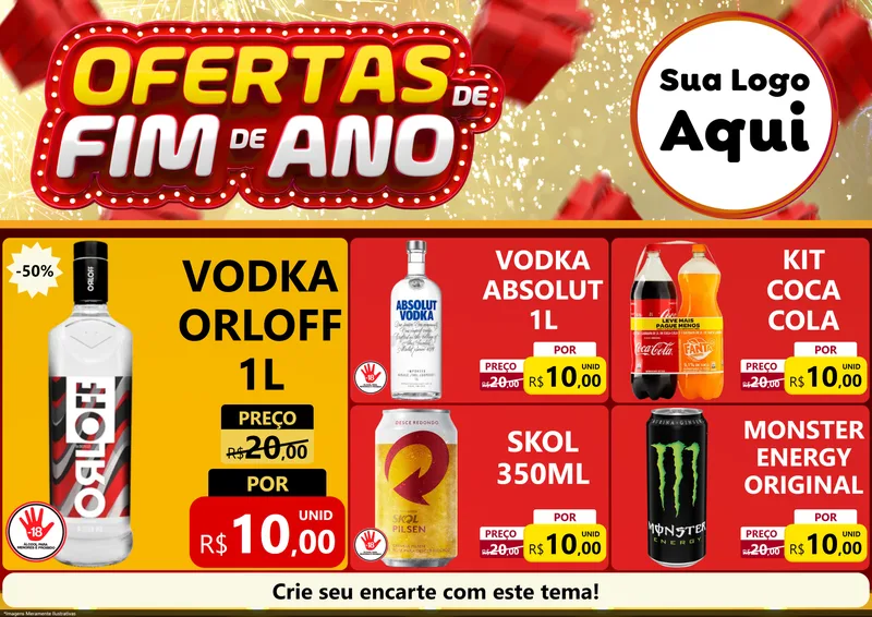 Modelo de Encarte para Encarte A4 Horizontal com o tema Ofertas de Fim de Ano para Distribuidora de bebidas