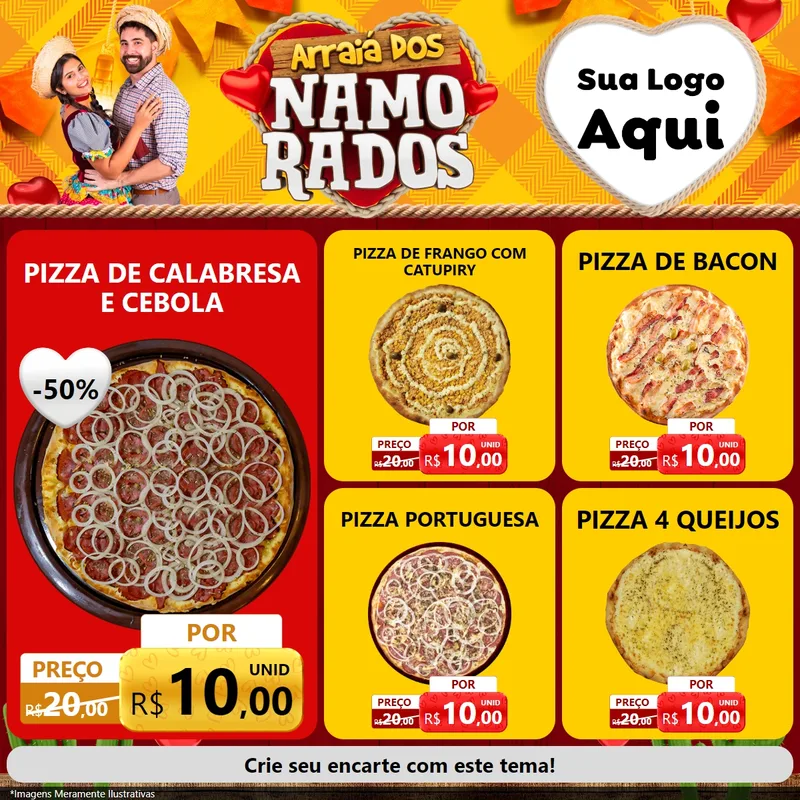 Modelo de Rede Social para Feed Facebook com o tema Arraiá dos Namorados para Pizzaria