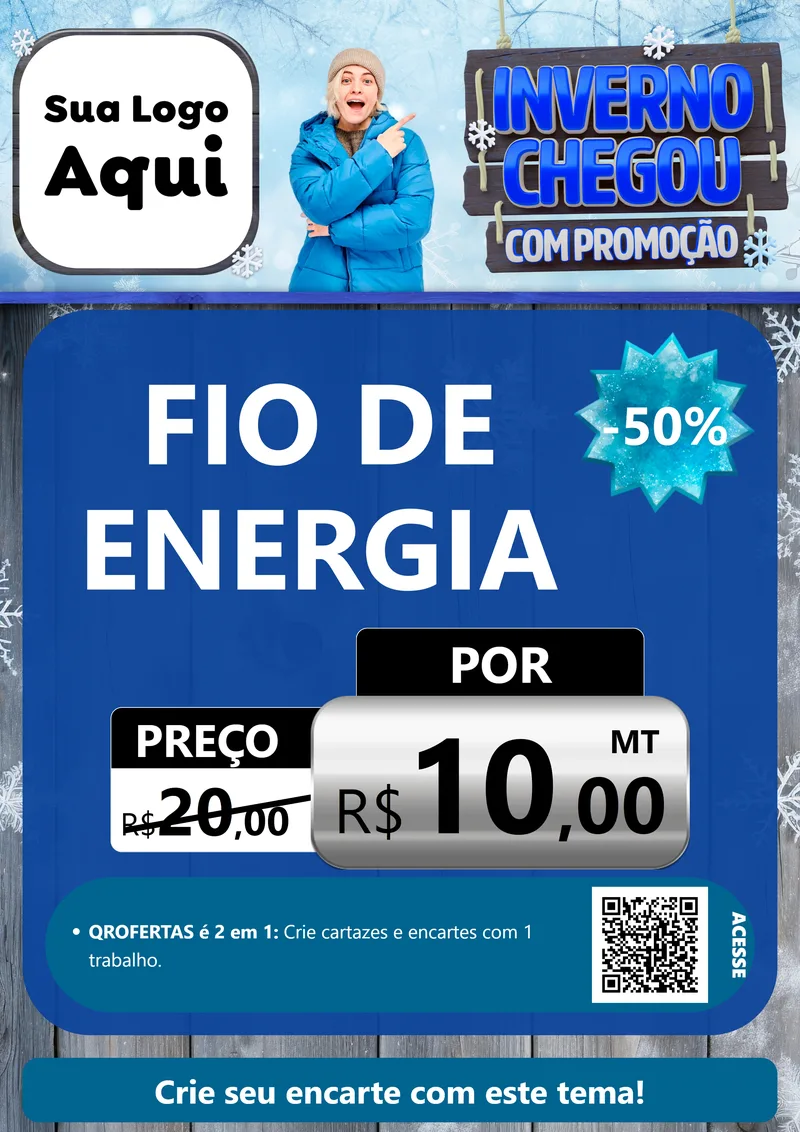 Modelo de Cartaz para Cartaz A4 Vertical com o tema Inverno Chegou Com Promoção para Materiais Elétricos