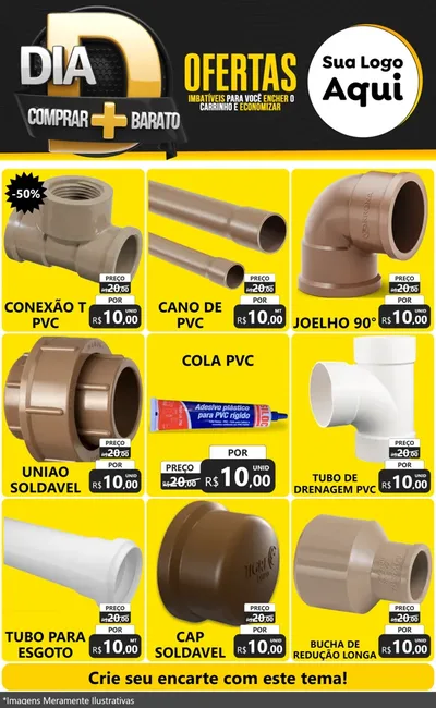 Modelo de Encarte para Encarte Grande com o tema Dia D Mais Economia para Tubos e conexões