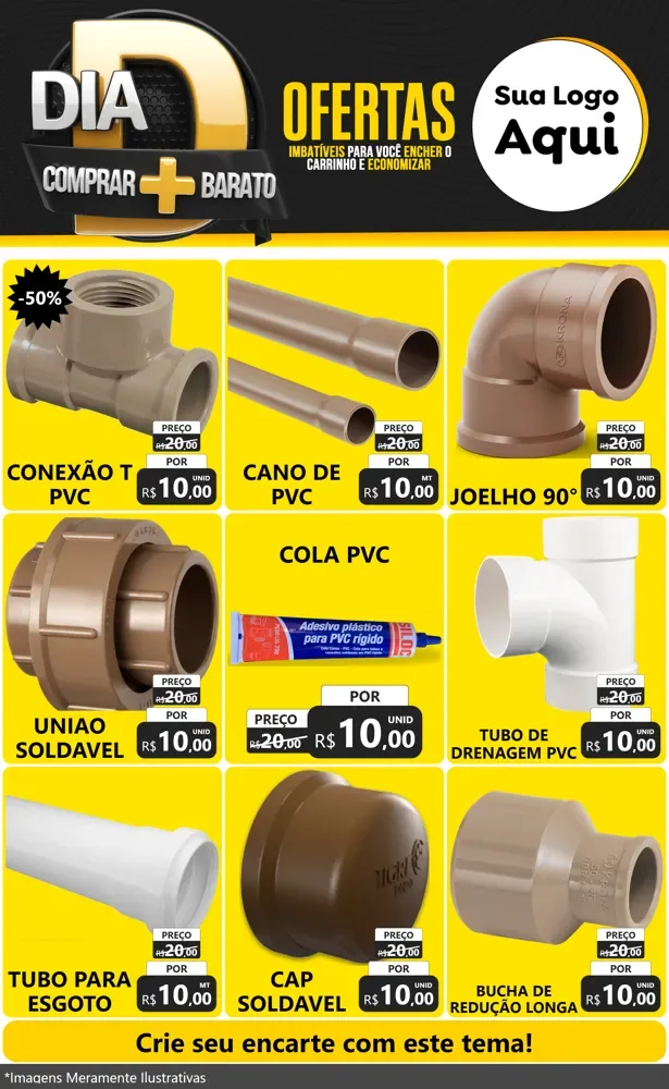 Modelo de Encarte para Encarte Grande com o tema Dia D Mais Economia para Tubos e conexões