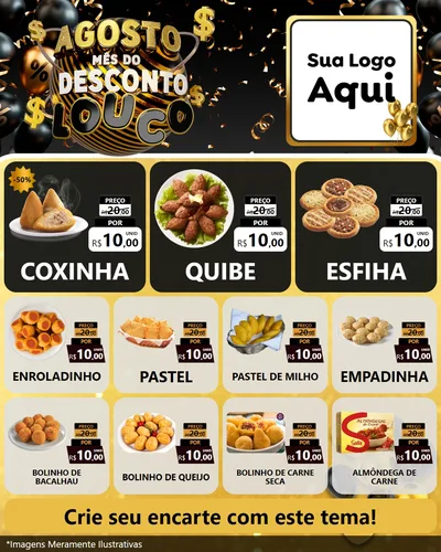 Modelo de Rede Social para Feed Instagram com o tema Agosto Mês do Desconto Louco para Salgadaria